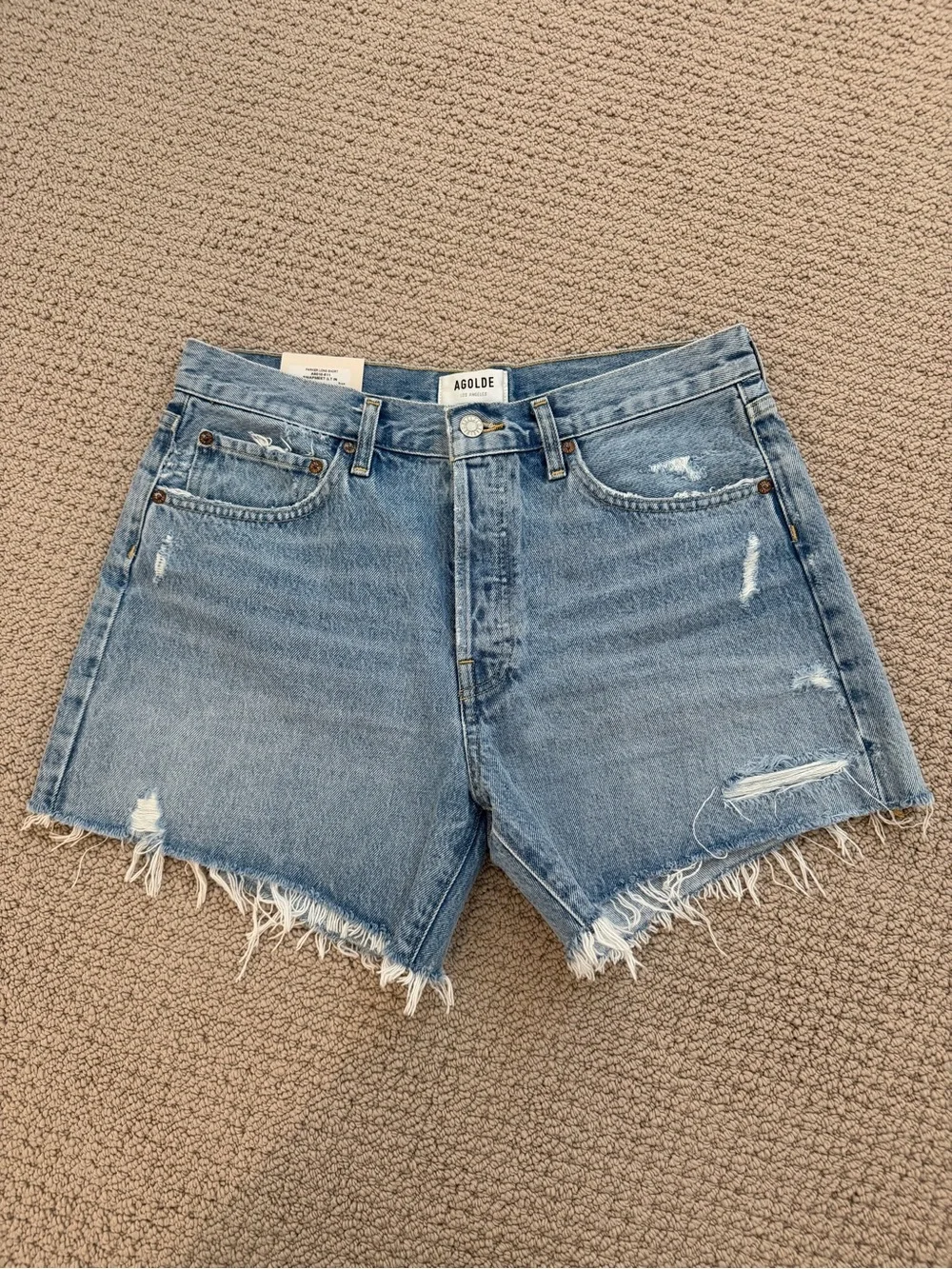 NWT Agolde Light Blue Distressed Parker Denim Jean Shorts Size 29 - Picture 1 of 4